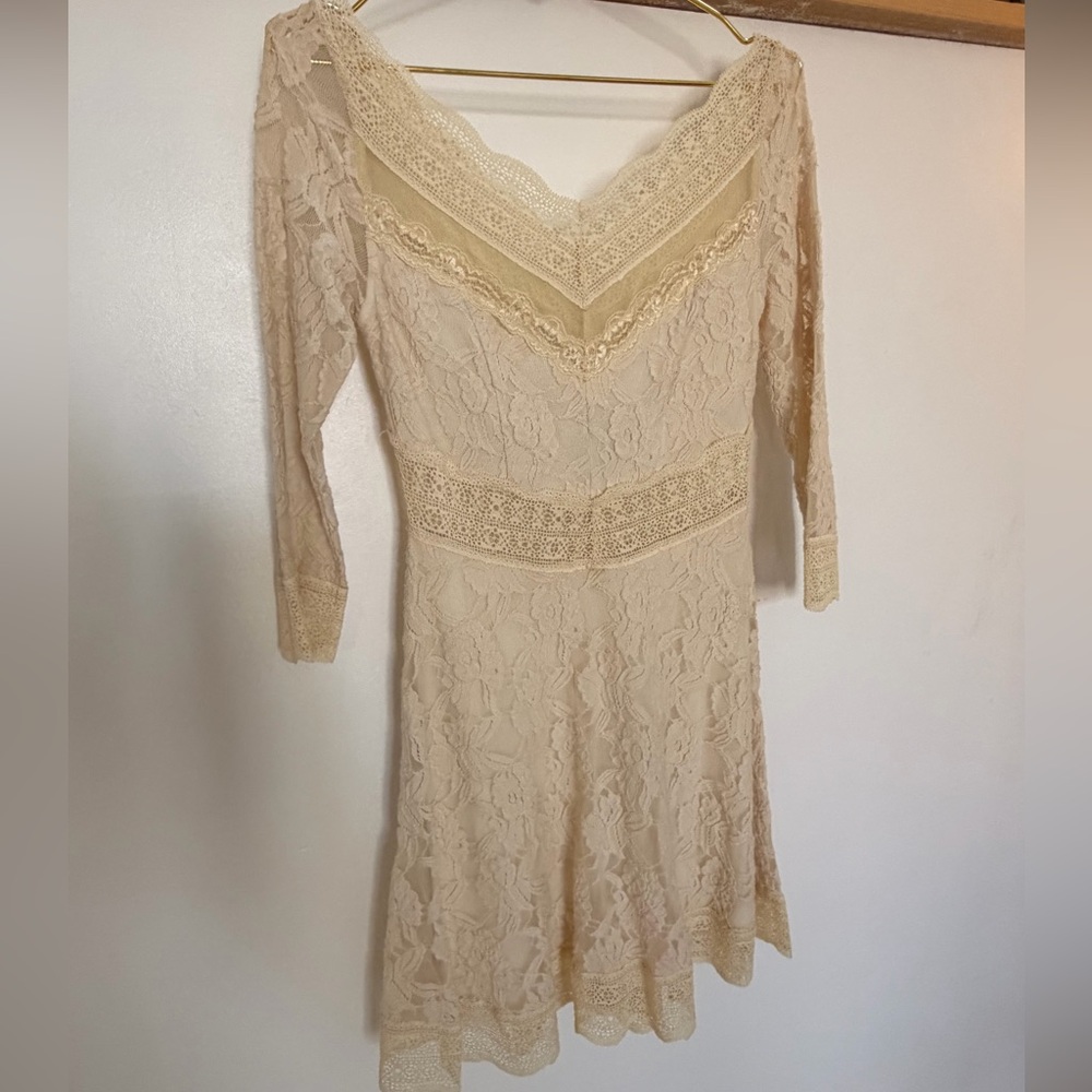 Free People Lace Long Sleeve Dress in Cream